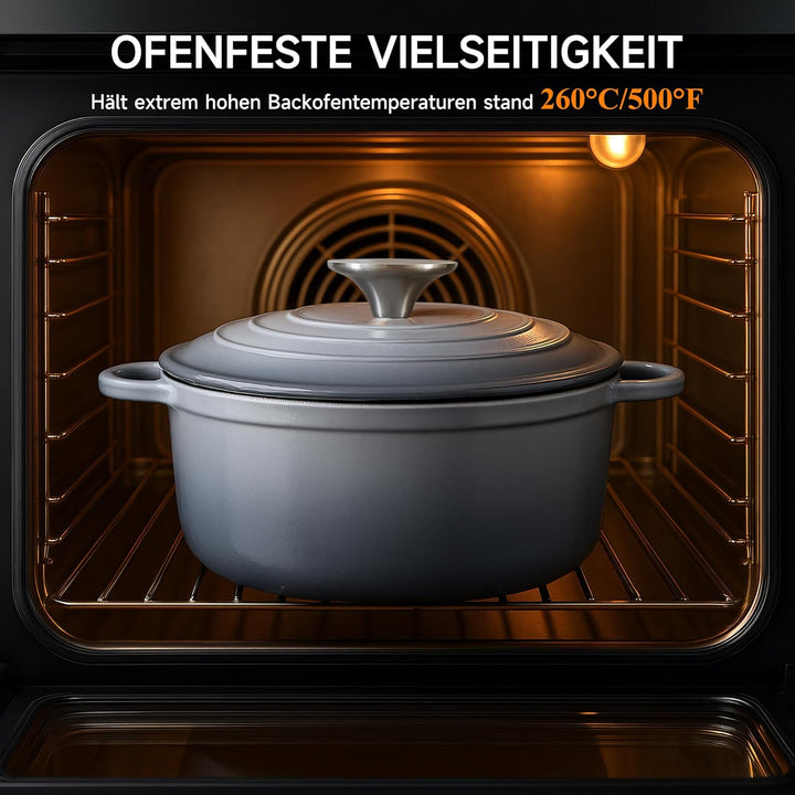 Nilpferd Gusseisen Topf Schmortopf 22cm Emaille Bräter mit Deckel Topflappen, Kasserollen Bratentopf