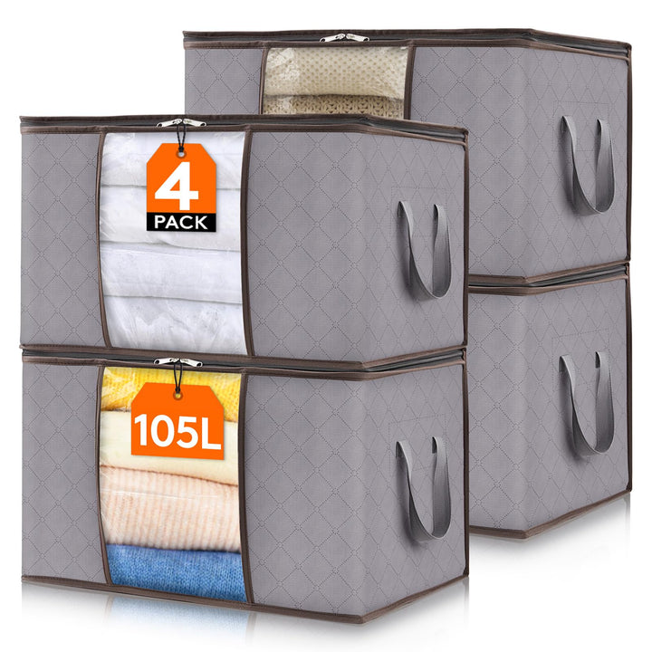 Lifewit 105L Aufbewahrungstasche, Gross Aufbewahrungsbox mit Deckel Kleiderschrank Organizer mit Umz