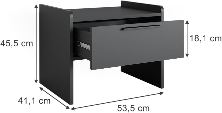 Vicco Esszimmerbank Roman, Anthrazit, 53.5 x 41.1 cm mit 1 Schublade Schwarz Hocker mit 1 Schublade,