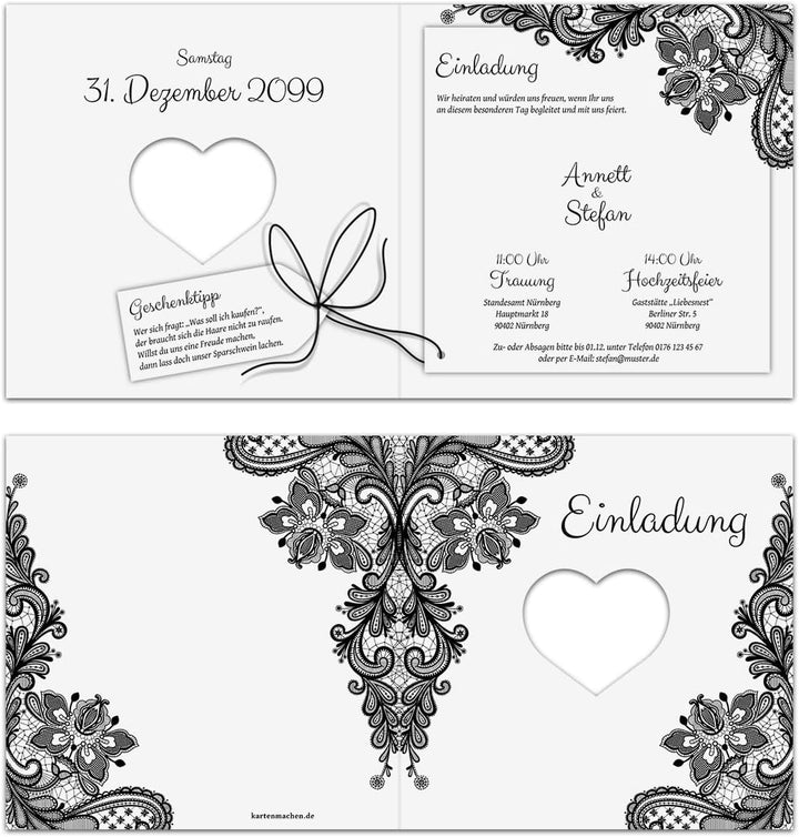 Kartenmachen.de 10 x Lasergeschnittene Hochzeit Einladungskarten Hochzeitseinladungen - Rustikal Sch