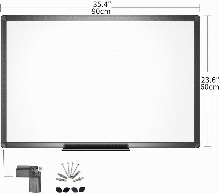 VIZ-PRO magnetisches trocken abwischbar Whiteboard/weisse Tafel, 90 x 60 cm, schwarzer Aluminiumrahm