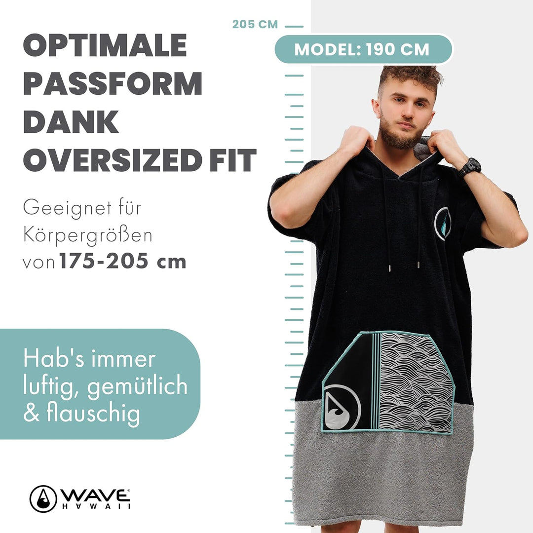 WAVE HAWAII Poncho Moledo Surfponcho 95% Baumwolle Badeponcho für Körpergrössen von 175-205 cm Umkle