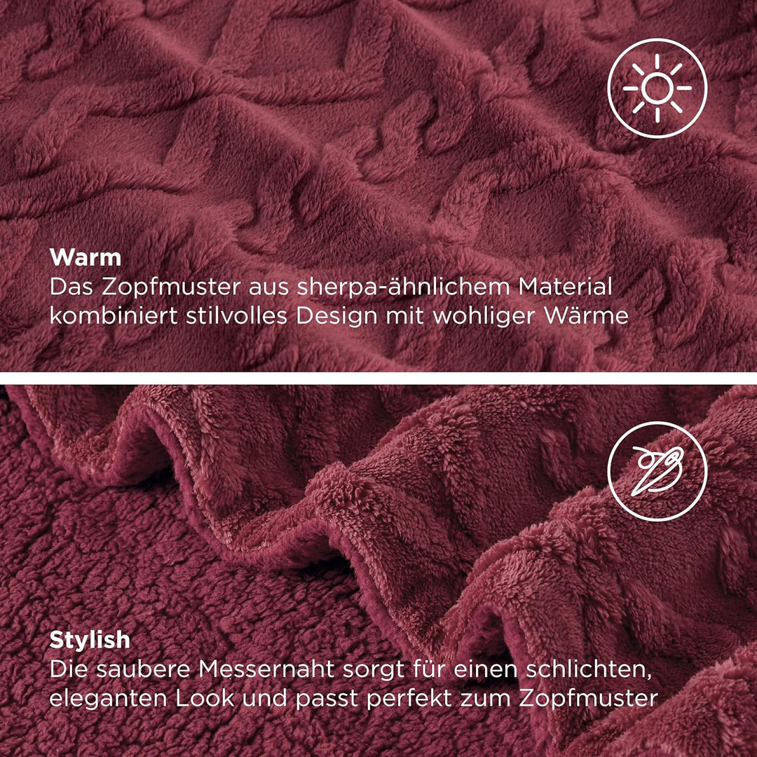 BEDSURE Kuscheldecke rot 220x240 Decke Sofa - Weihnachtsdecke Wohndecke Strickdecke Grosse, Sofadeck