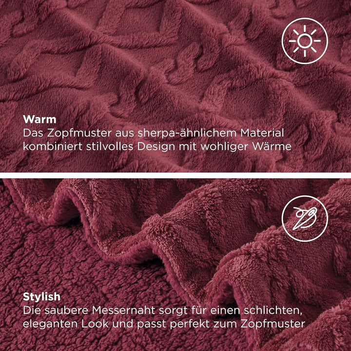 BEDSURE Kuscheldecke rot 220x240 Decke Sofa - Weihnachtsdecke Wohndecke Strickdecke Grosse, Sofadeck