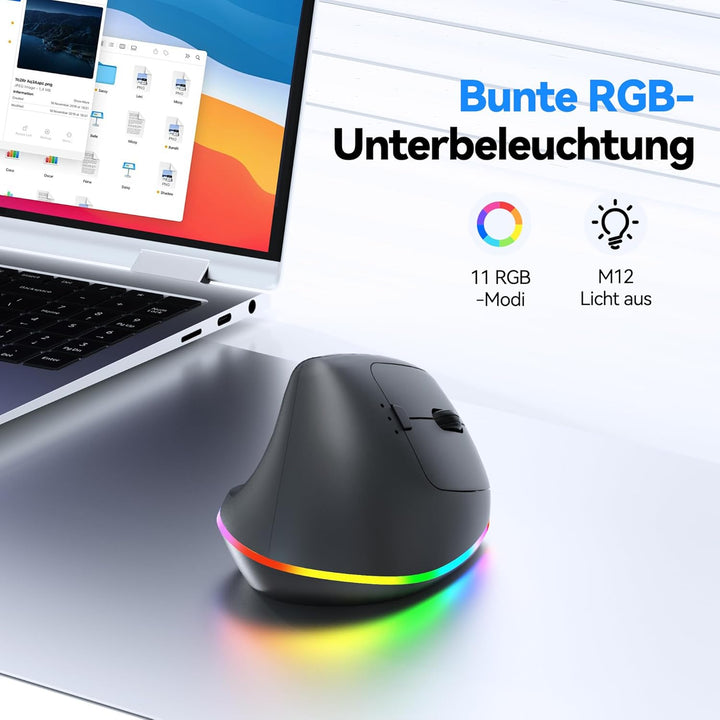 TECKNET Vertikale Ergonomische Kabellos Maus, 2,4 GHz + Bluetooth, Wiederaufladbar Maus mit 4800 DPI