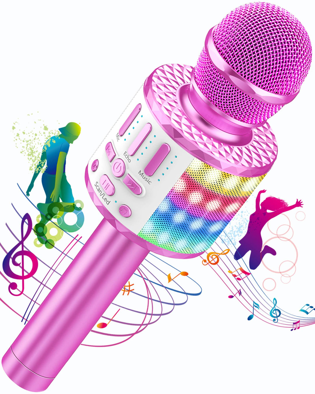 Karaoke Mikrofon, Drahtloses Bluetooth Mikrofon Kinder mit LED, Tragbares Karaoke Maschine zum Singe