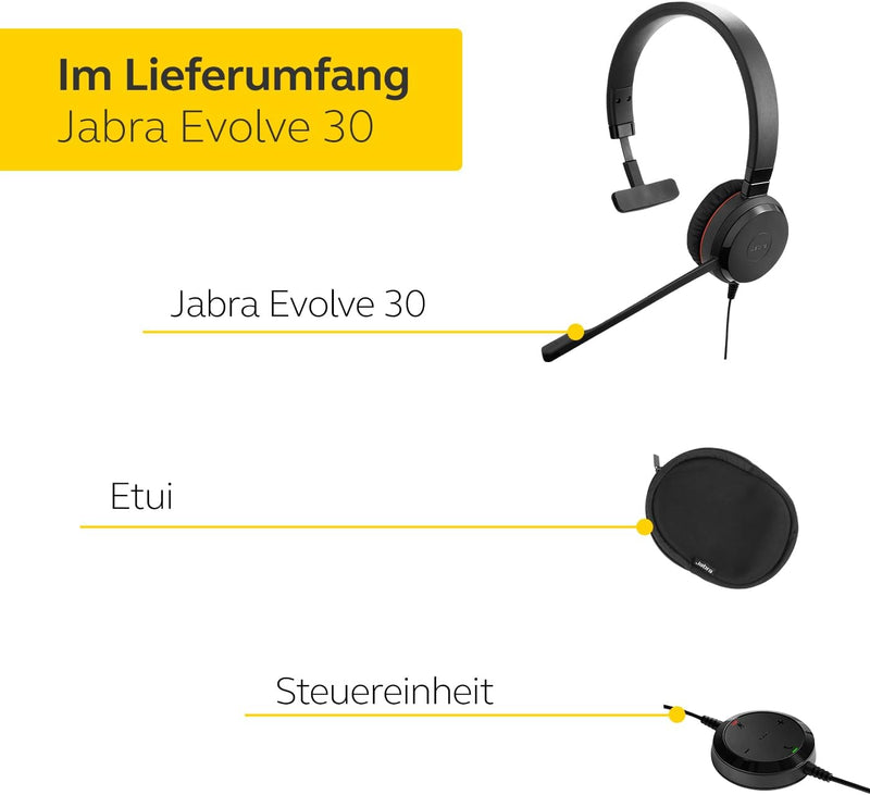 Jabra Evolve 30 UC Mono Headset - Unified Communications Headphones for VoIP Softphone with Passive