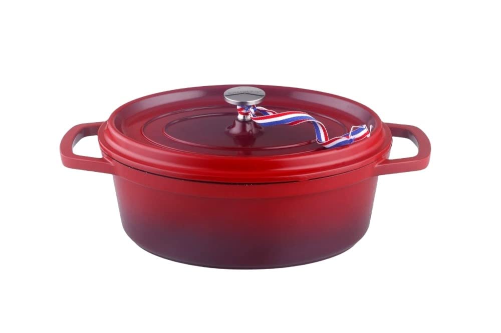 Kamberg 0008190 – Schmortopf 26 cm Durchmesser, oval, rot geflammt – Aluminiumguss – Beschichtung in
