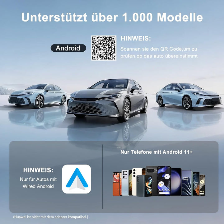 Android Auto Wireless Adapter mit YouTube, Tiktok für Autos, Superschnelle Upgrade von Wired auf Wir