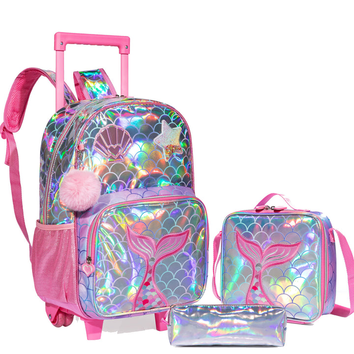 Meerjungfrau schulranzen mit rollen 1 klasse, Rucksack mit Rollen, Trolley Rucksack, Kinder Trolley