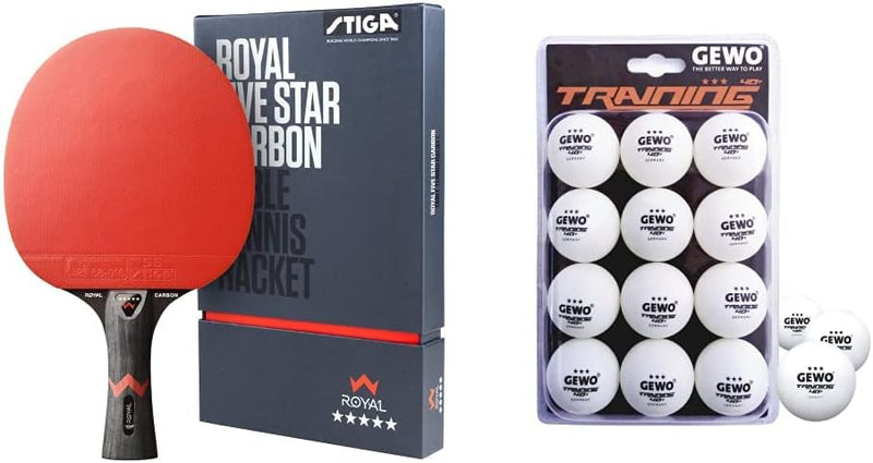 STIGA Royal 5 Sterne Tischtennis Schläger Pro Carbon, Schwarz/Rot Bundle mit Tischtennisbälle 12er,