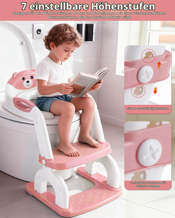 Toilettensitz Kinder mit Treppe,2in1 Höhenverstellbar Faltbarer Toilettensitz Kinder mit Gepolsterte