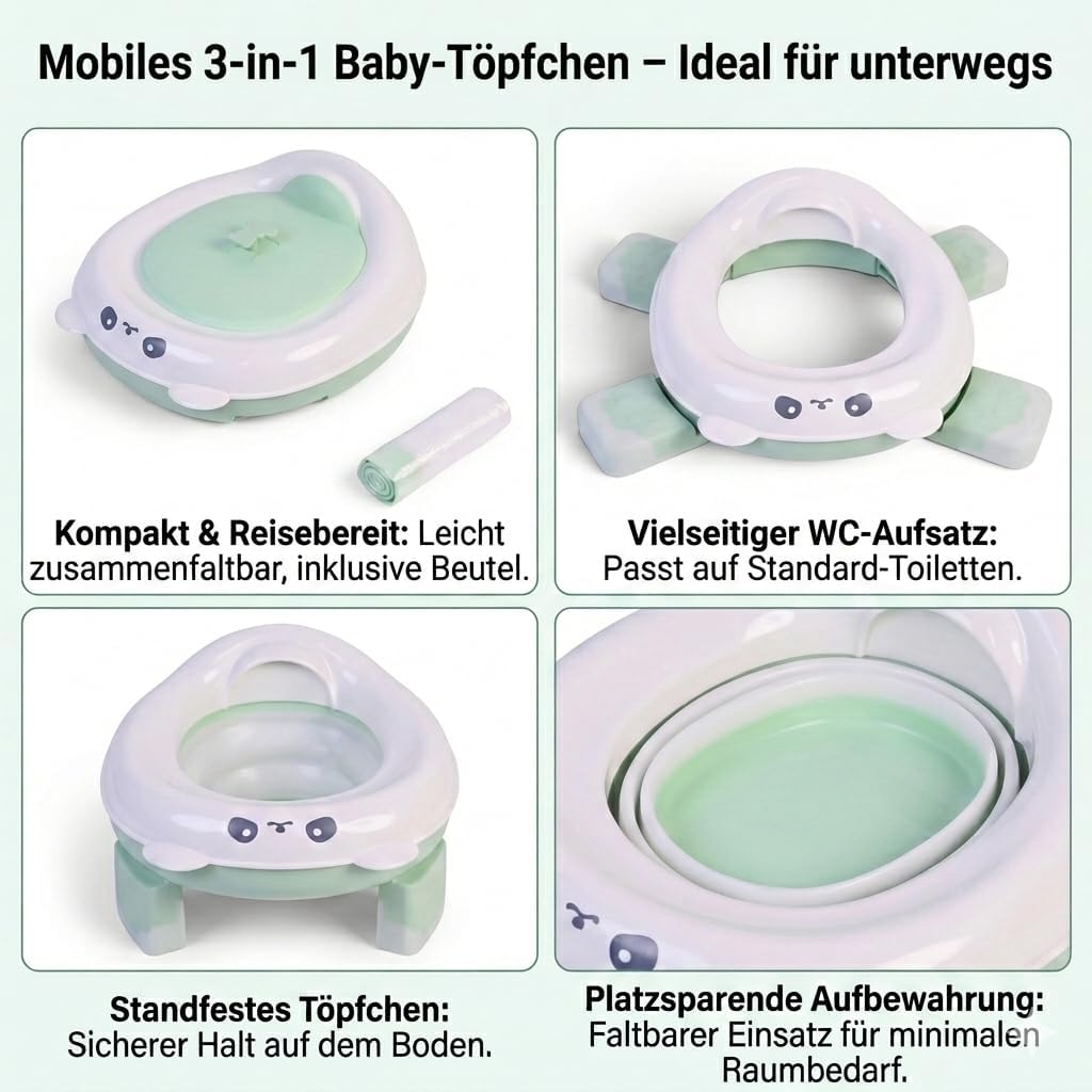 P & K Tragbarer Töpfchensitz Töpfchen für Kinder – Faltbare Reise-Toilette, Leicht & Kompakt, Einfac