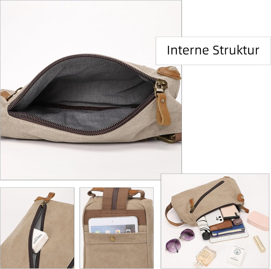 KL928 Canvas Sling Bag Herren und Damen, Schultertasche Crossbody Schulterrucksack Rucksack Shoulder