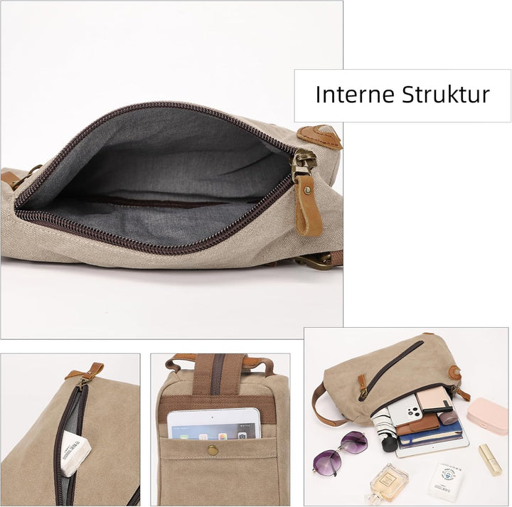 KL928 Canvas Sling Bag Herren und Damen, Schultertasche Crossbody Schulterrucksack Rucksack Shoulder