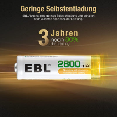 EBL Akku AA Mignon 2800mAh 16 Stück - wiederaufladbare Batterien AA, hohe Ladezyklen, geringe Selbst