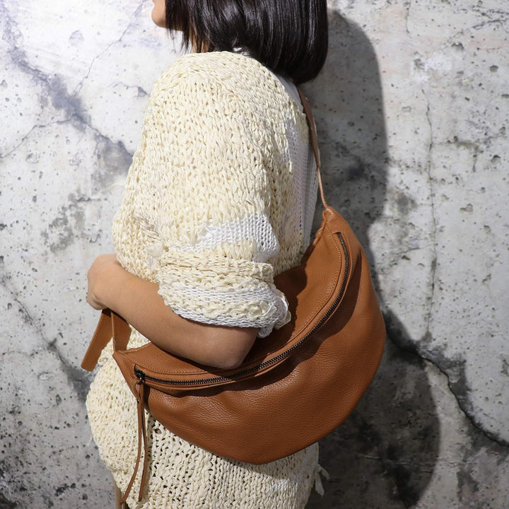 SH Leder echt Leder Damen unisex Brusttasche für Festival Reise mittelgross Hüfttasche Crossbody Bag