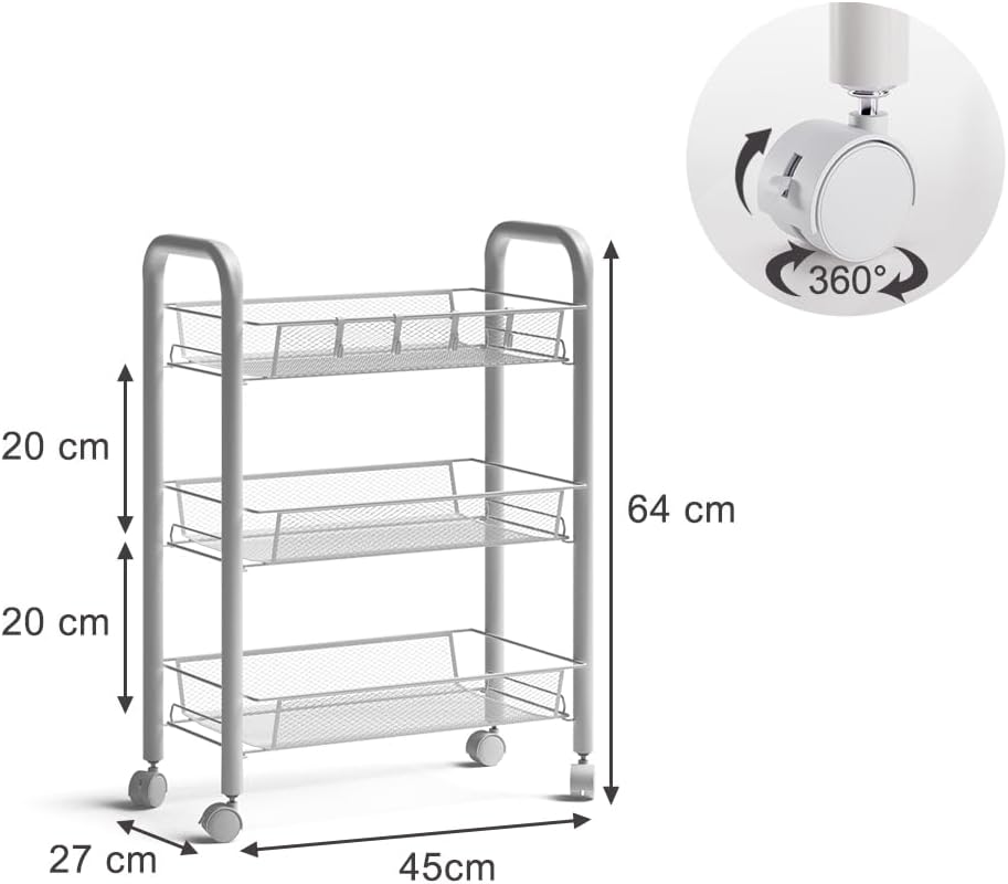 Vicco Rollcontainer Tarro, Weiss, 45 x 64 cm mit 3 Ablagefächern, Weiß