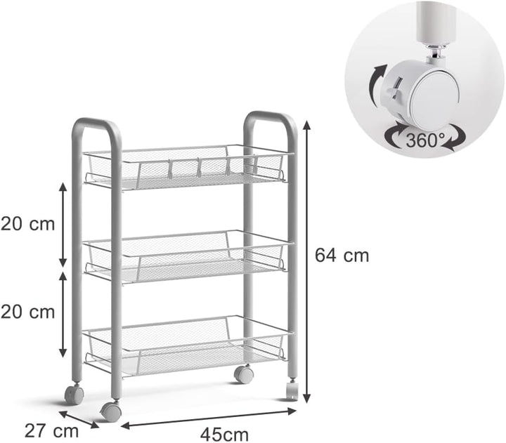 Vicco Rollcontainer Tarro, Weiss, 45 x 64 cm mit 3 Ablagefächern, Weiß