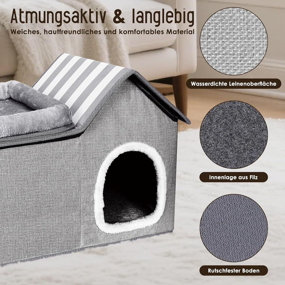 Katzenhaus, Thihome Katzenhöhle Outdoor, Warm Hundehöhle, Abnehmbar Hundehütte mit Waschbarem Kissen