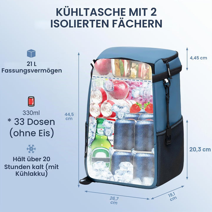 SPARTER Rucksack-Kühler, isoliert, auslaufsicher, 33 Dosen, wasserdicht, leicht, isoliert, Eistruhe,