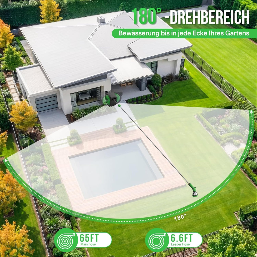 Schlauchtrommel Gartenschlauch Trommel mit 180° Schwenkbarer,Wand-Schlauchbox 10-fach Verstellbarer