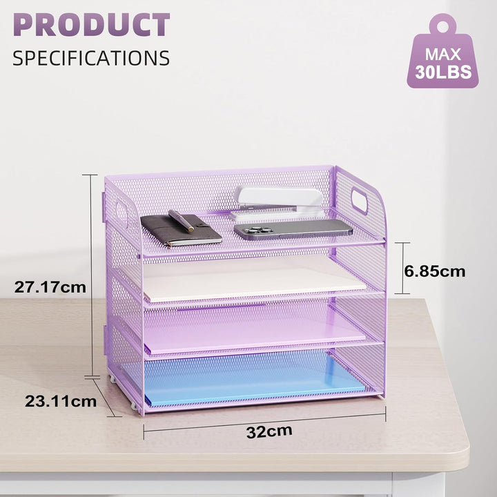 Marbrasse Schreibtisch Ablagen Organizer,4-Stufige Brief Papier Ablage mit Griff,Metall Gitter Desig