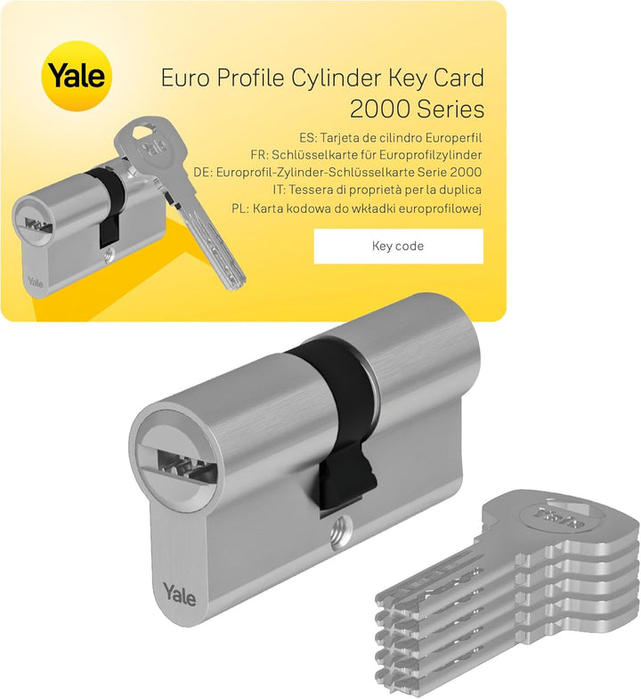 Yale 2500-Serie Euro-Profilzylinder – Doppelt/Notfall – 40/40 – Satin Nickel – Blistermenge 1, 40/40