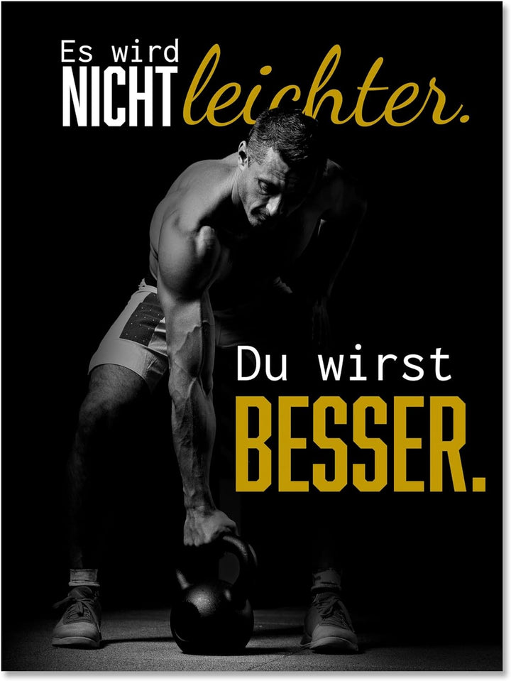 wandmotiv24 Motivations Motiv als Leinwandbild, 80x60cm, Hochformat, Motivation, Besser, Hantel, Fit