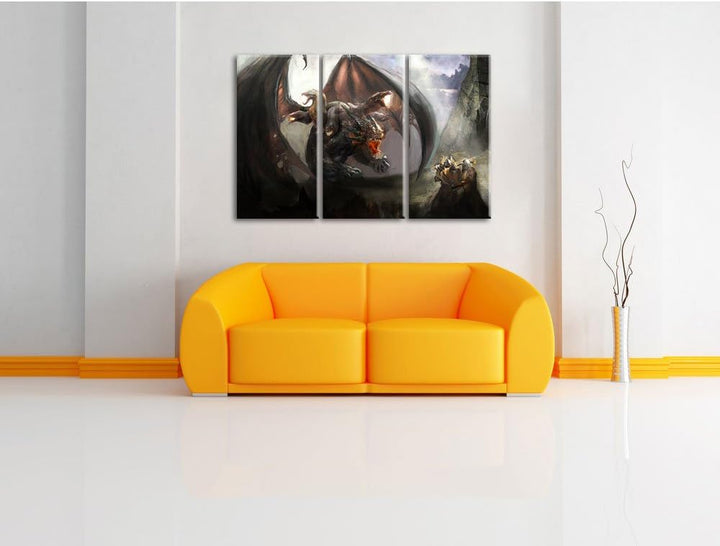Pixxprint Fantasy Drache 3-Teiler Leinwandbild 120x80 Bild auf Leinwand