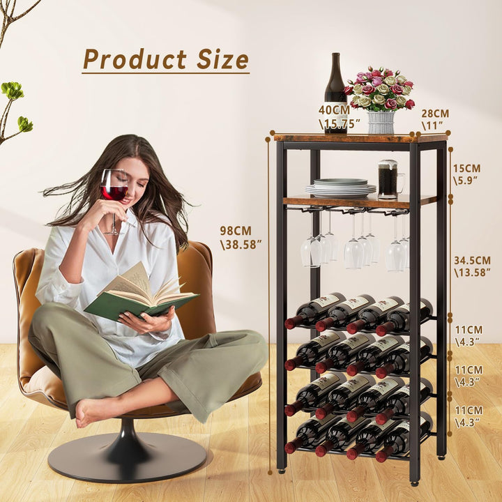 IBUYKE Weinregal für 16 Flaschen,Freistehendes Weinregal Metall mit Glashalter,Weinschrank Display,M