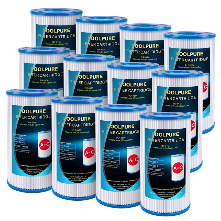 POOLPURE 12 Stück filter für Typ A oder C, kompatibel mit Intex 29000E/59900E, Easy Set Poolfilter,