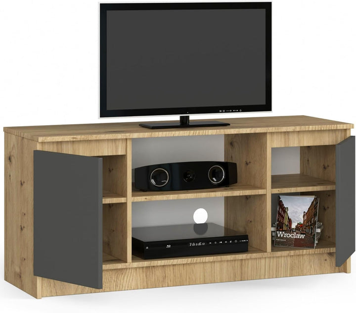 AKORD Low Board K-120 | TV-Shrank mit EIN offenes Regalfach | Fernsehkommode 2 Ablagen mit Türen Lin