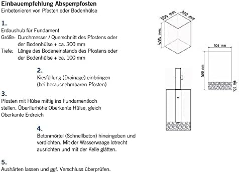 Absperrpfosten 2-er Set, herausnehmbar per Dreikantverschluss, zum Einbetonieren, aus Stahlrohr Ø 60
