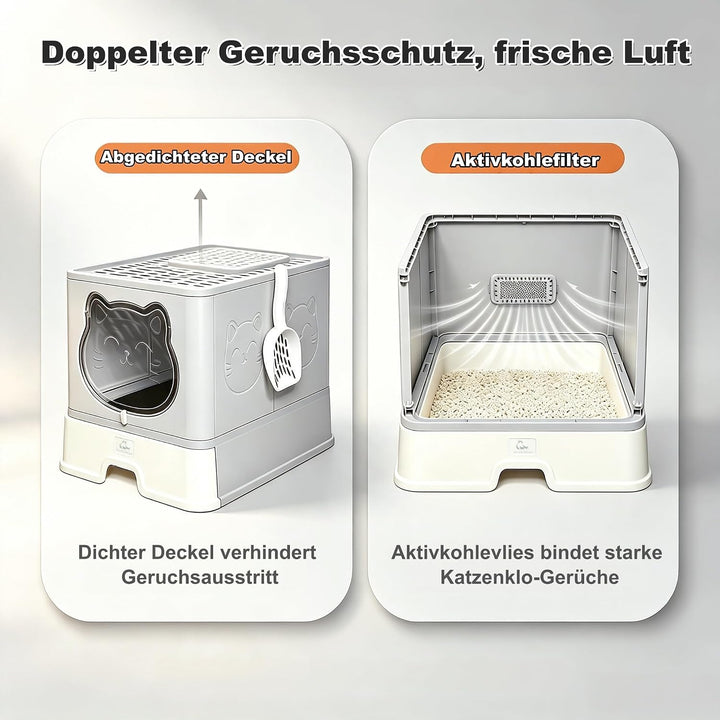 Vollständig Geschlossene Geruchsfreie Katzentoilette mit Dach, Grosse Faltbare Katzenklo mit Schubla