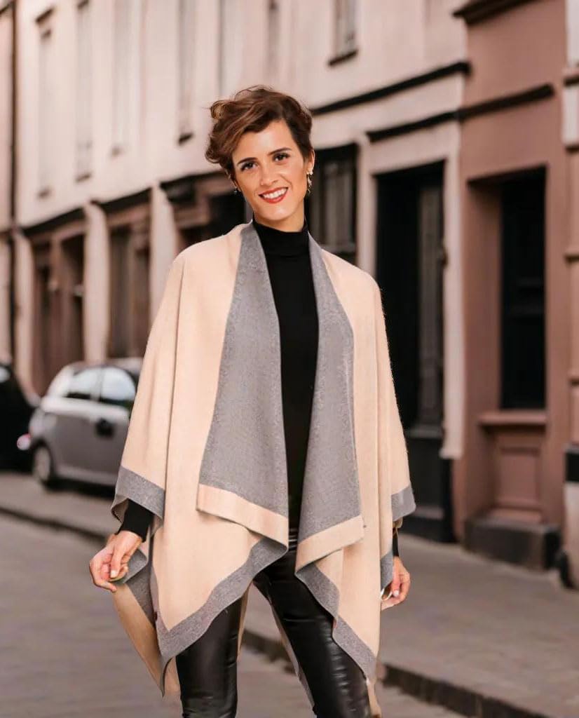 MELIFLUOS DESIGNED IN SPAIN Damen Schal Wrap Poncho Ruana Cape Cardigan Pullover Open Front für Früh