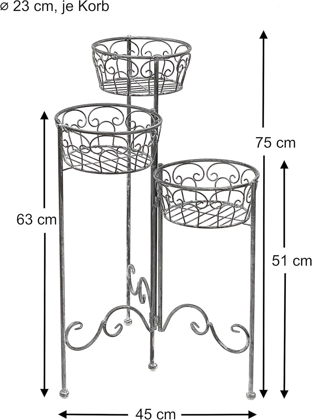 DanDiBo Blumentreppe Metall Rund 75 cm Blumenständer mit 3 Körbe 96012 Blumenständer Blumensäule Pfl