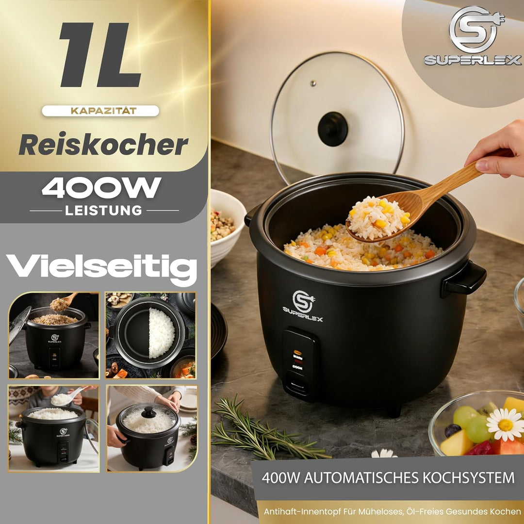 Reiskocher Mini 1L Elektrischer Kleiner Reis Kocher 400W Mit Automatischer Warmhaltefunktion Antihaf