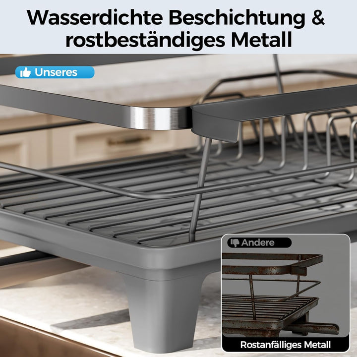 Abtropfgestell Geschirr, Platzsparender Abtropfgestell für Küchentheke, Geschirrabtropfgestell aus E