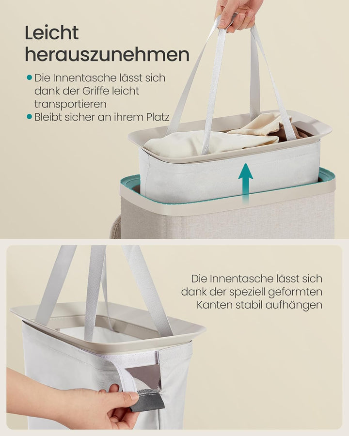 SONGMICS Wäschekorb, 65 L Wäschesammler, Wäschetonne, leichter Aufbau, mit Deckel und Griffen, herau