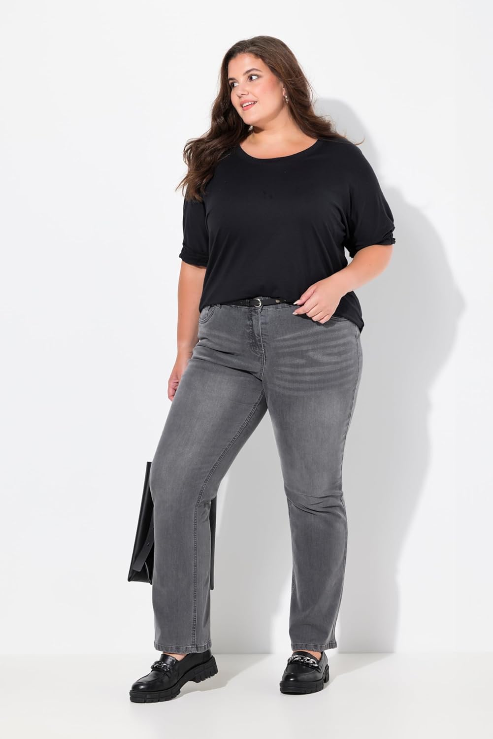 Ulla Popken Damen Bootcut-Jeans Hose 38W / 30L Hellgrau Denim, 38W / 30L Hellgrau Denim