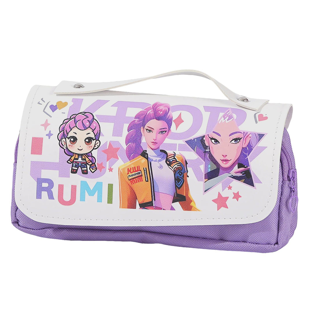 Federmäppchen für Mädchen im Korea-Pop Stil, Federtasche mit Klettverschluss-Klappe & 3 Fächern, Gro