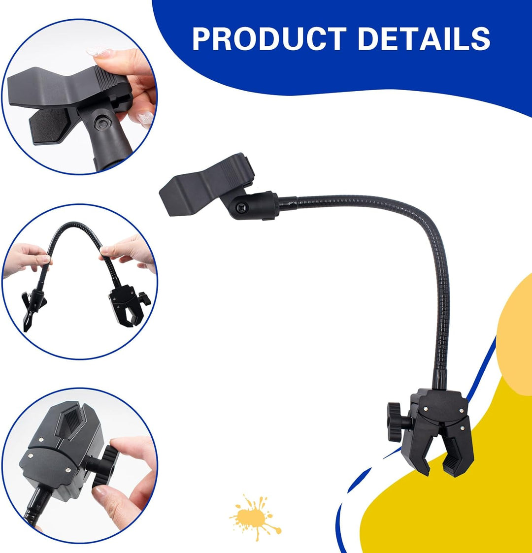 Mikrofonständer mit Klemmen,Schwanenhals Mikrofonarm 30 cm Verstellbarer Schwenkarm mit Mikrofonclip