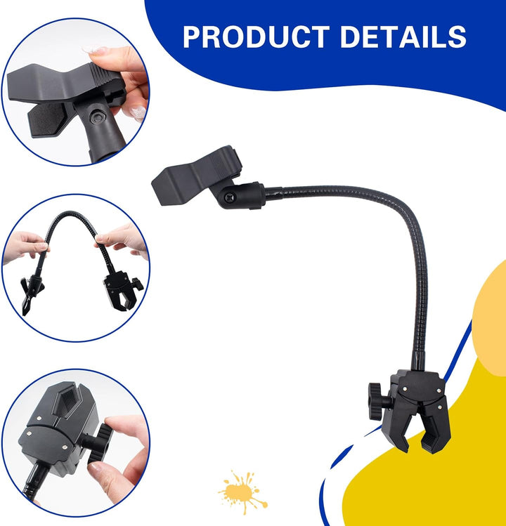 Mikrofonständer mit Klemmen,Schwanenhals Mikrofonarm 30 cm Verstellbarer Schwenkarm mit Mikrofonclip