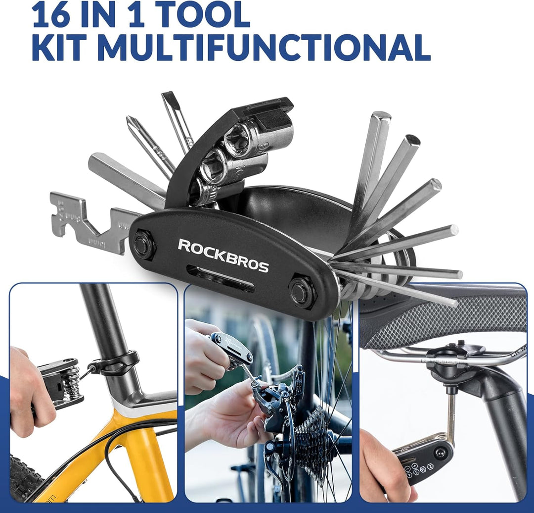 ROCKBROS Fahhrrad Satteltasche + 16 in 1 Multifunktionswerkzeug Fahrradtasche Fahrradsitz Tasche für