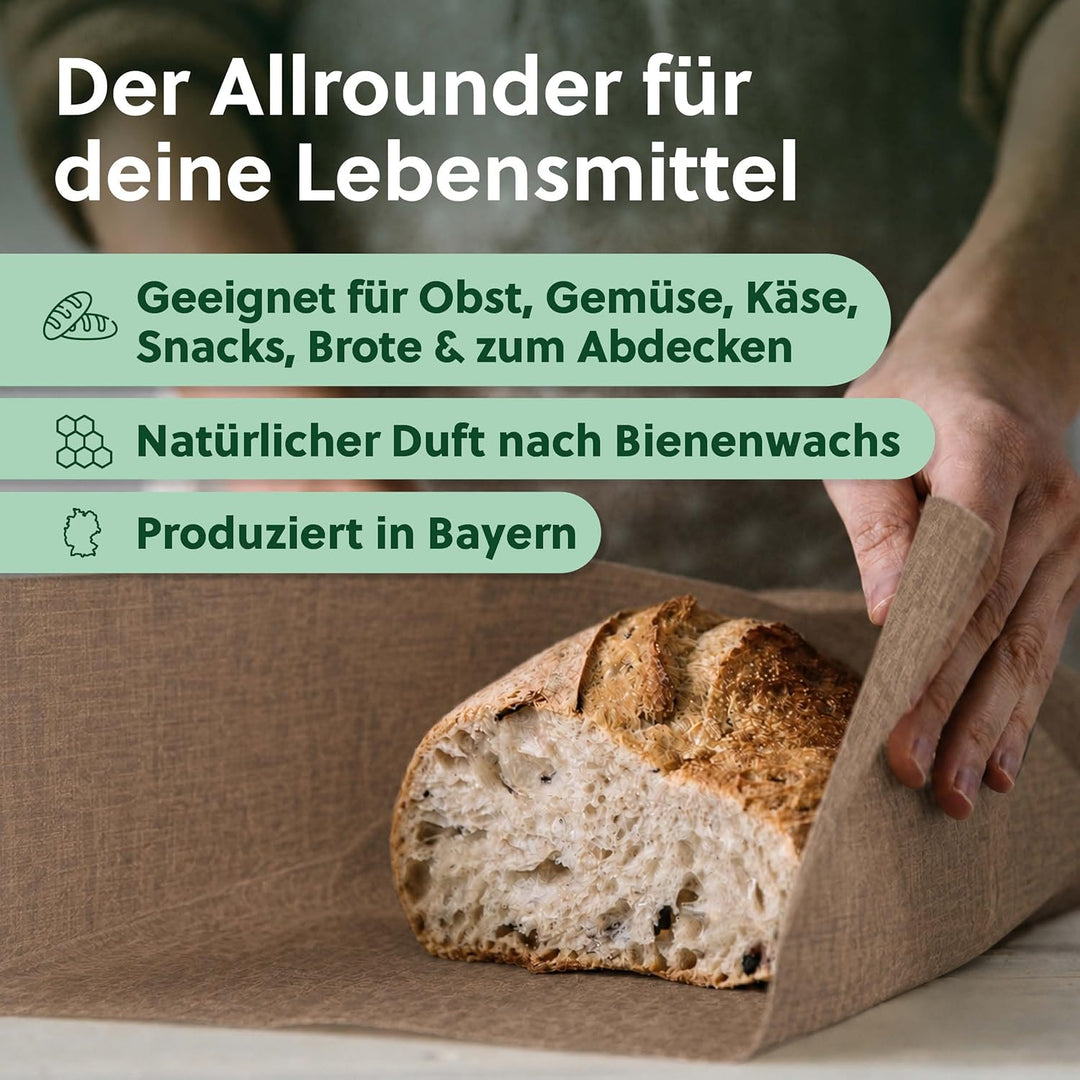 beegut Leinen Bienenwachstücher Rolle 100x35cm, Nachhaltige & wiederverwendbare Frischhaltefolie zum