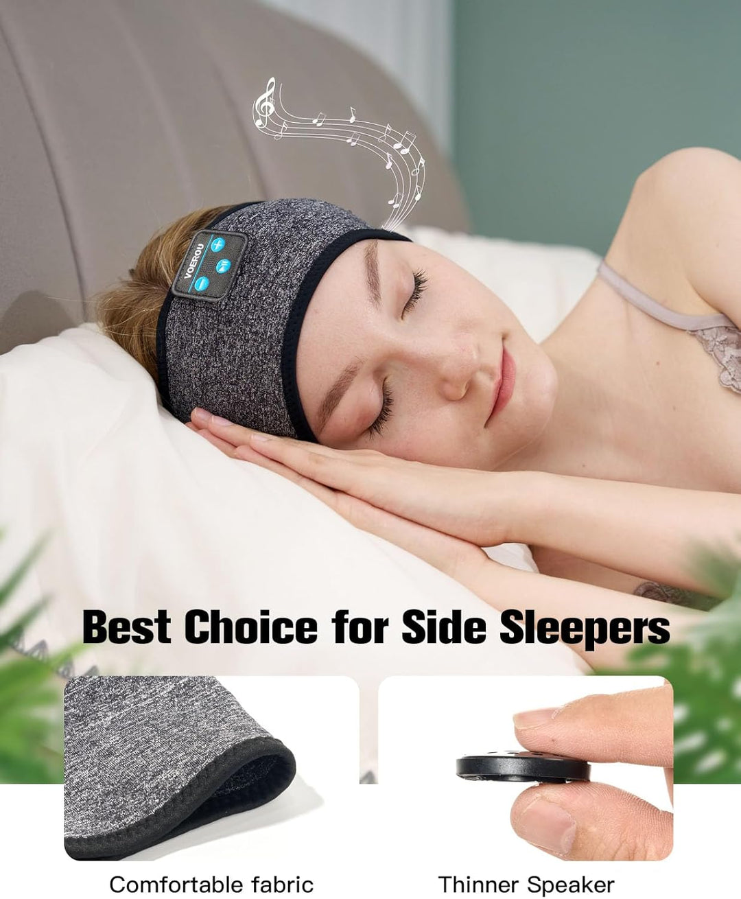 Voerou Cuffie per dormire Con Fascia Bluetooth, cuffie Wireless Comfy Band, cuffie per dormire Con a