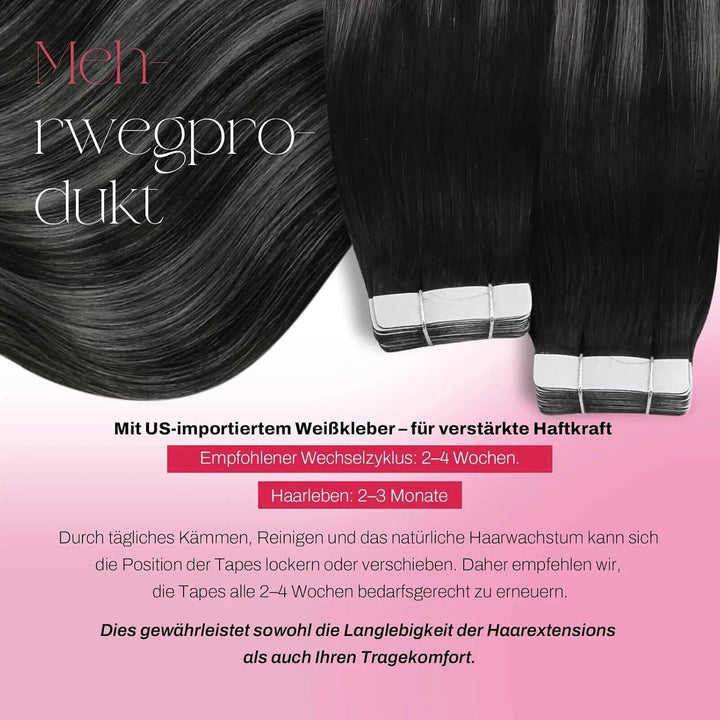 Moresoo Tape Echthaar Extension Schwarz Ombre Invisible Tape in Extensions Echthaar Schwarz bis 