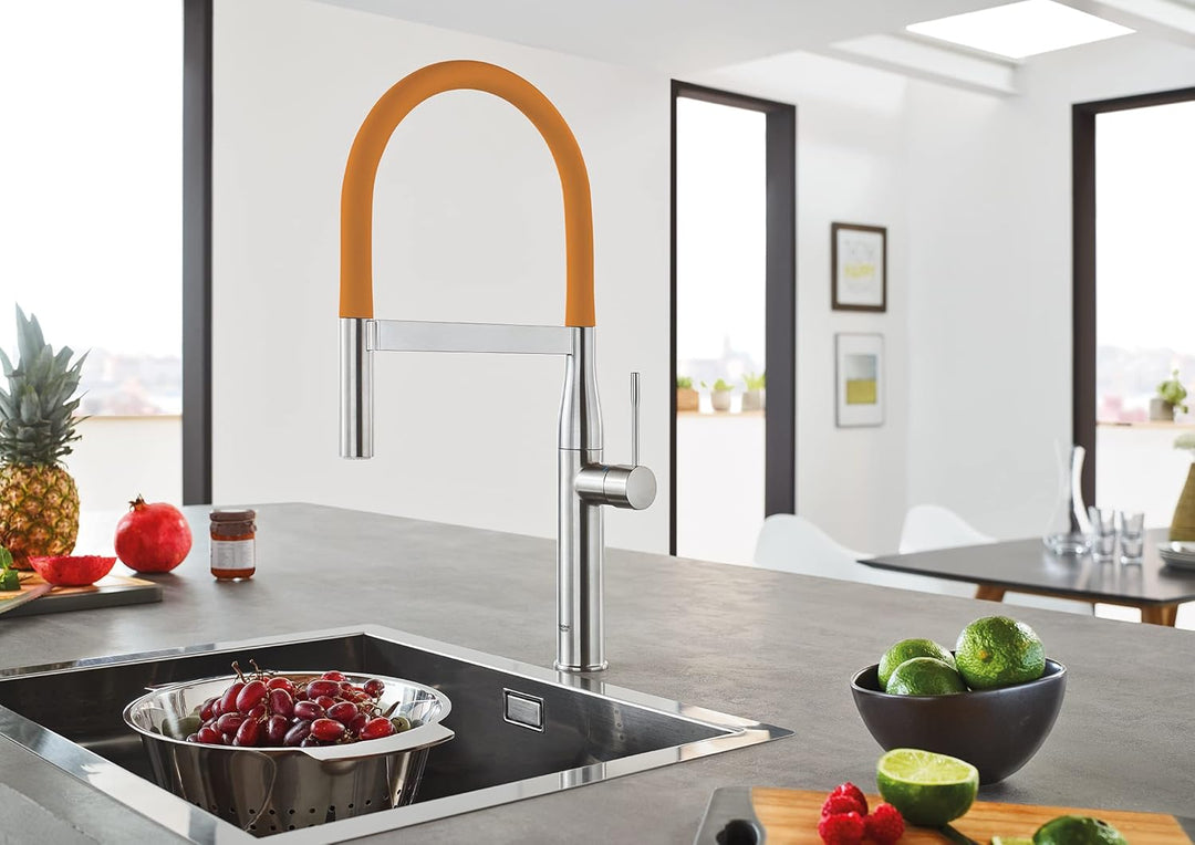 GROHE 30295000 Essence Semi-Pro Einhand-Küchenspüle Wasserhahn mit herausziehbarem Sprühkopf, Messin
