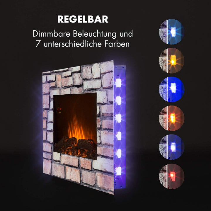 Klarstein Colmar - Elektrischer Kamin, E-Kamin, Elektrokamin, Heizlüfter, Glas, bis 2000 Watt, 7 LED